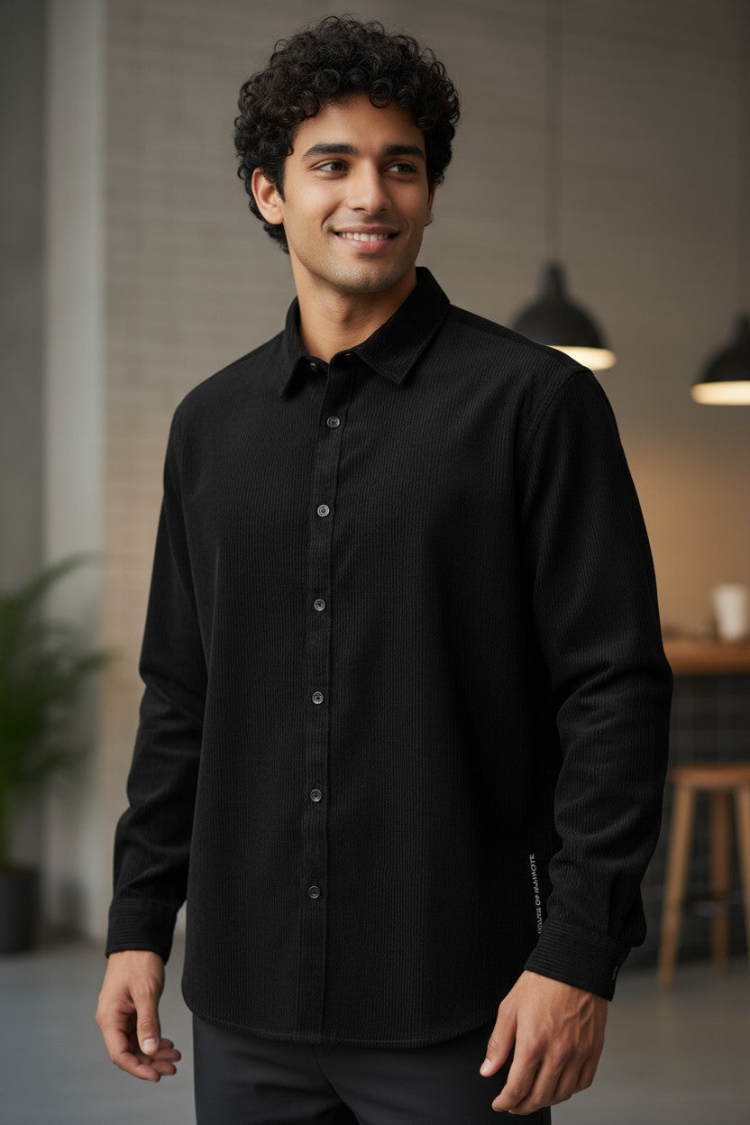 HOM Plain Vertical Woven Shirt Black