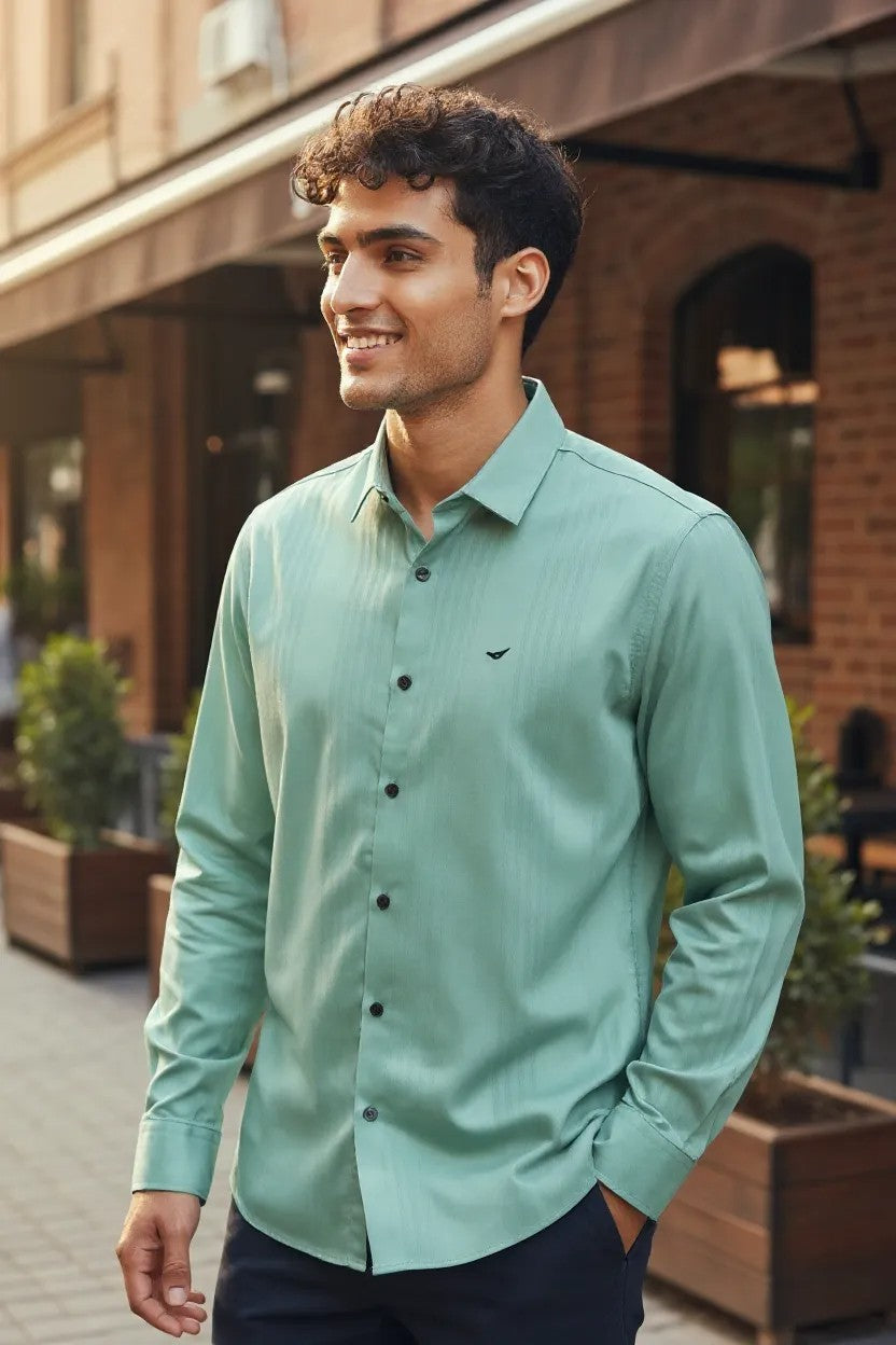 OST Lycra Satin Plain Shirt Green