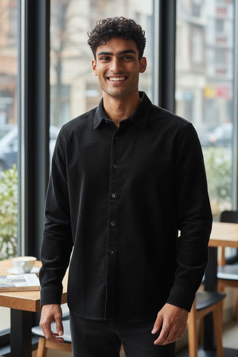 HOM Plain Vertical Woven Shirt Black