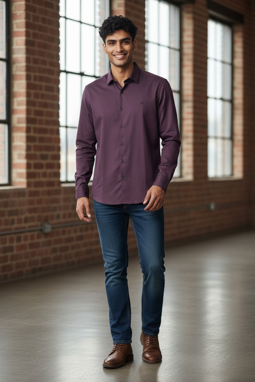 OST Lycra Satin Plain Shirt Purple
