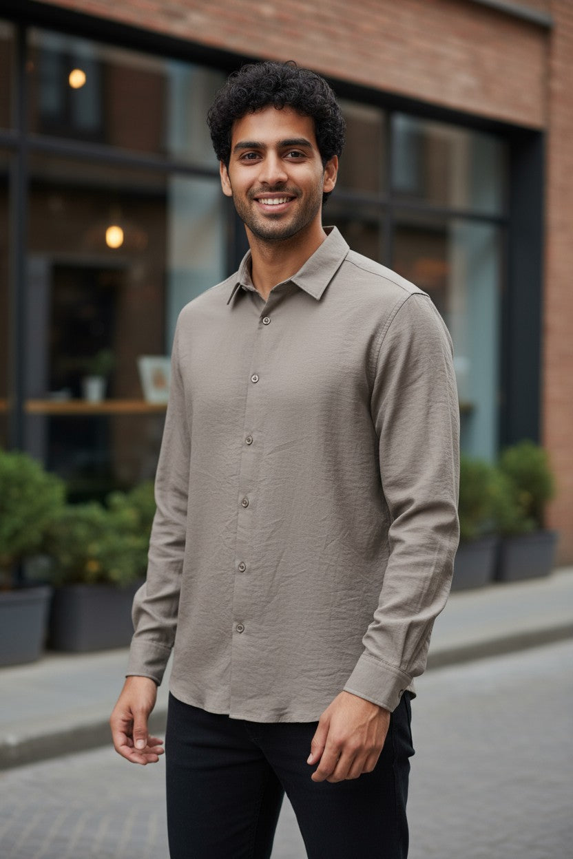 The Lab Cotton Lycra Shirt Brown