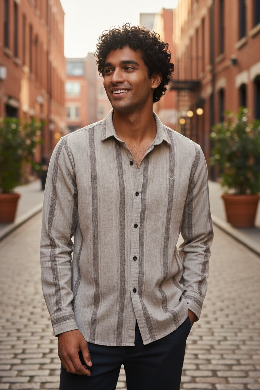 Vintage Auto Vertical Stripe Shirt Brown