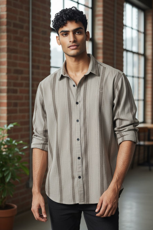 Vintage Auto Vertical Stripe Shirt Brown