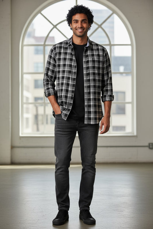 Tom Hatton Check Shirt Black SA 5235