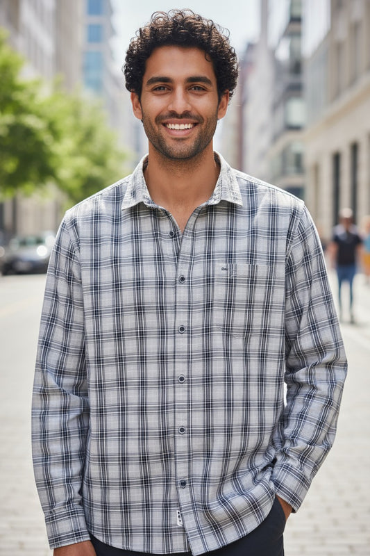 Tom Hatton Check Shirt White Grey HSA 6132