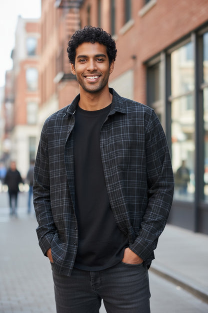 Tom Hatton Printed Check Shirt Black Blue SA 5088