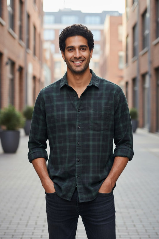 Tom Hatton Printed Check Shirt Green Black SA 5091