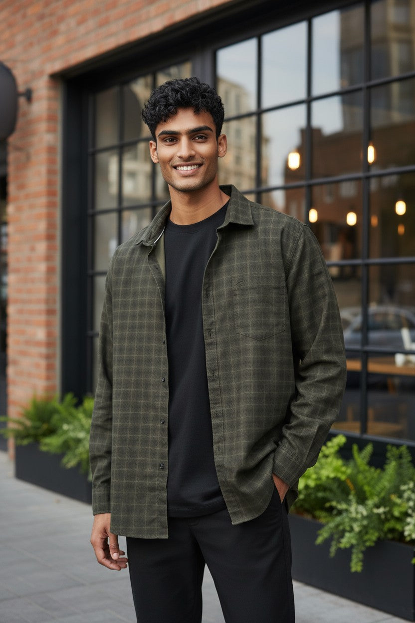 Tom Hatton Printed Check Shirt Green SA 5087