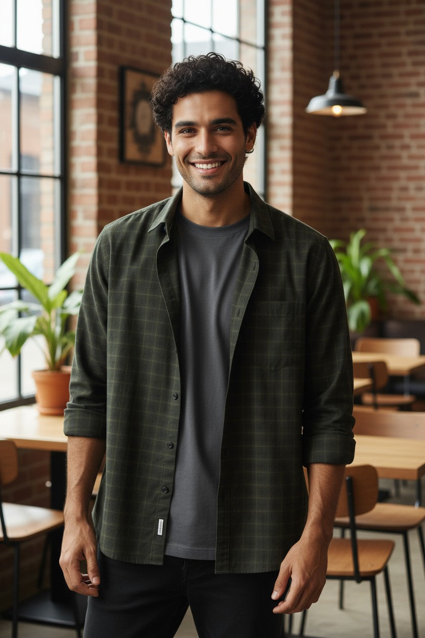 Tom Hatton Printed Check Shirt Green SA 5087