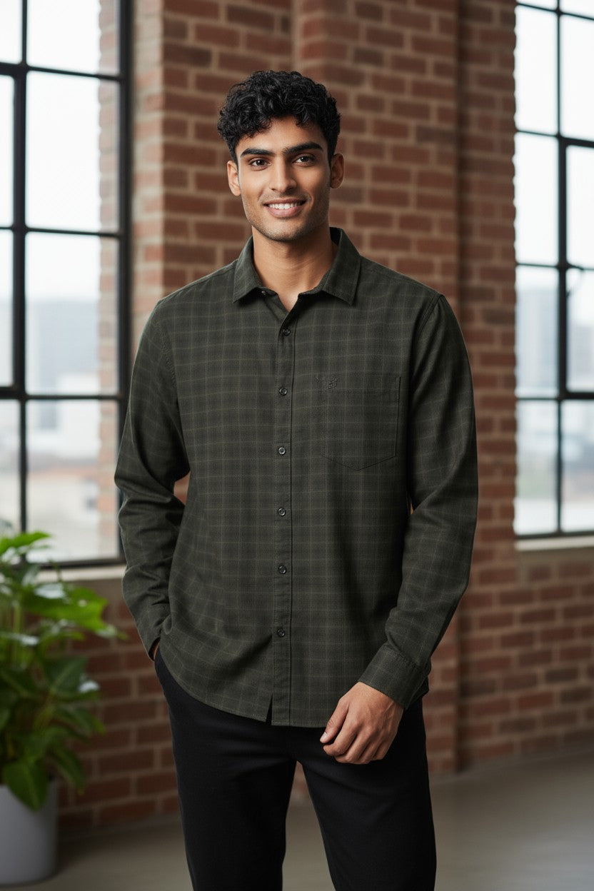Tom Hatton Printed Check Shirt Green SA 5087