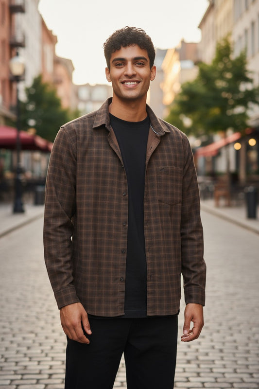 Tom Hatton Printed Check Shirt Brown SA 5087