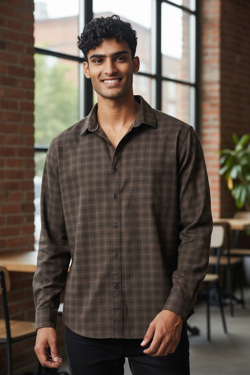 Tom Hatton Printed Check Shirt Brown SA 5087