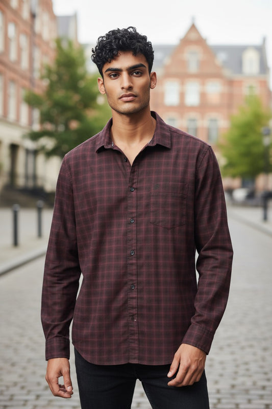 Tom Hatton Printed Check Shirt Maroon SA 5087