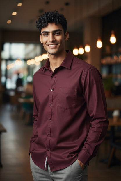 Tom Hatton Plain Shirt Maroon SA 5438