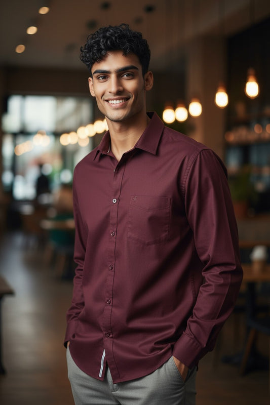 Tom Hatton Plain Shirt Maroon SA 5438