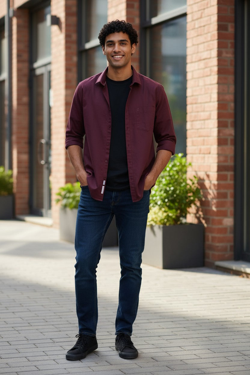 Tom Hatton Plain Shirt Maroon SA 5438