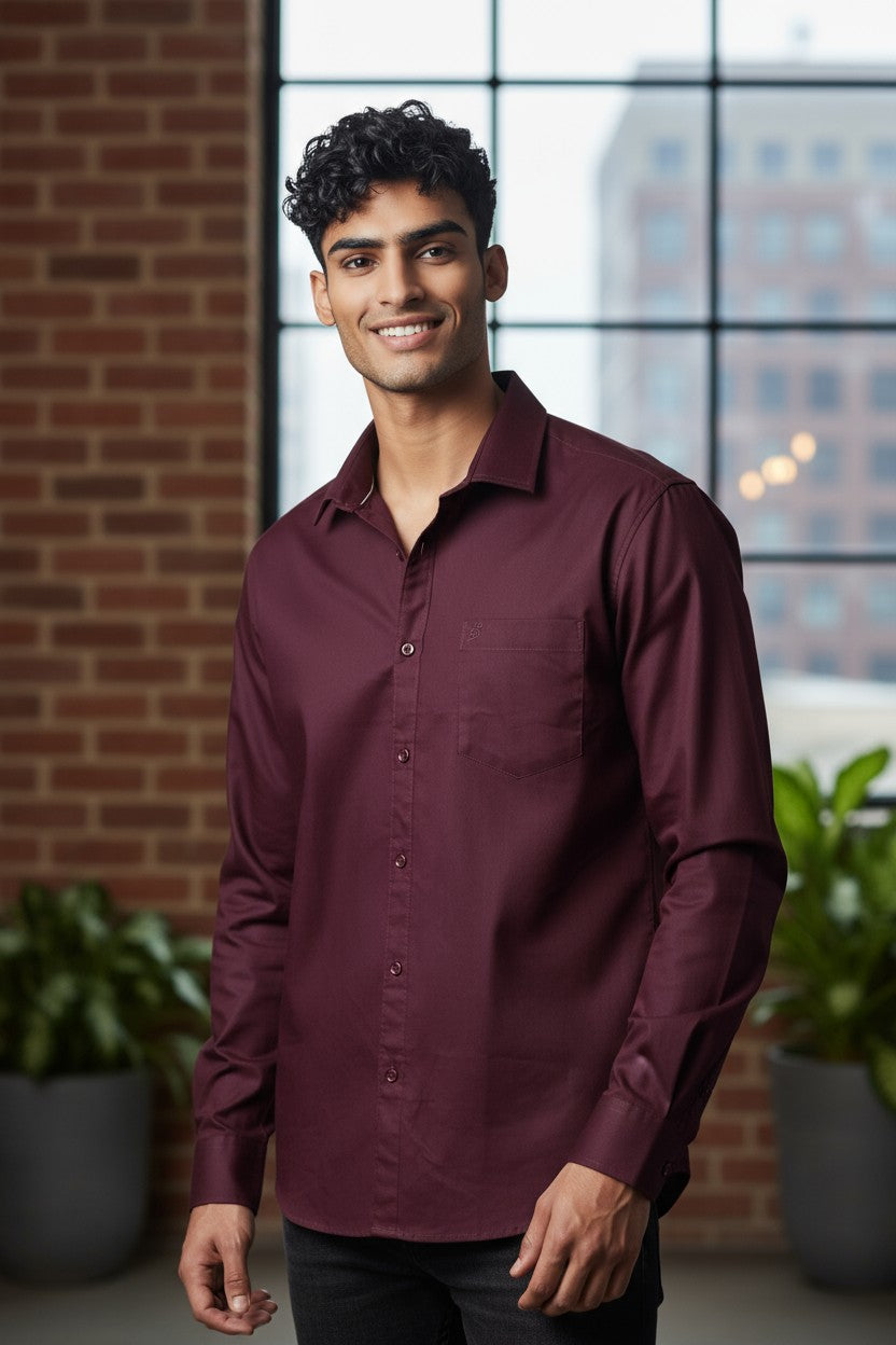 Tom Hatton Plain Shirt Maroon SA 5438