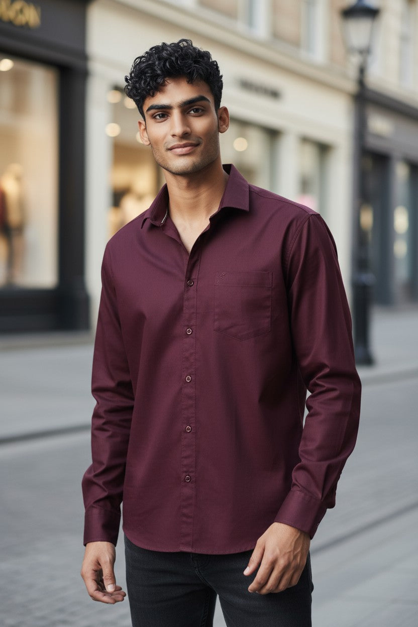 Tom Hatton Plain Shirt Maroon SA 5438