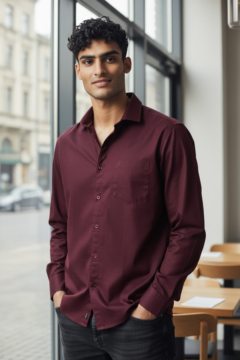 Tom Hatton Plain Shirt Maroon SA 5438
