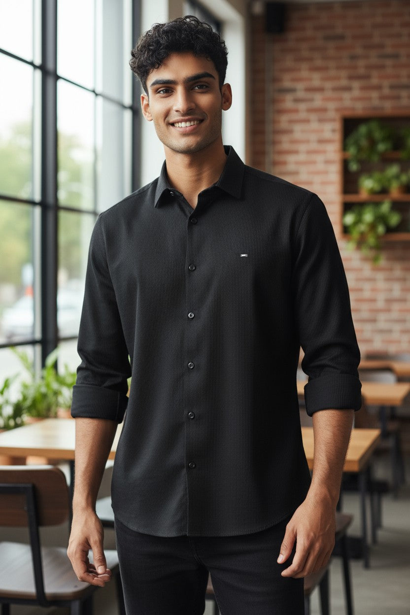 OST Lycra Satin Plain Shirt Black