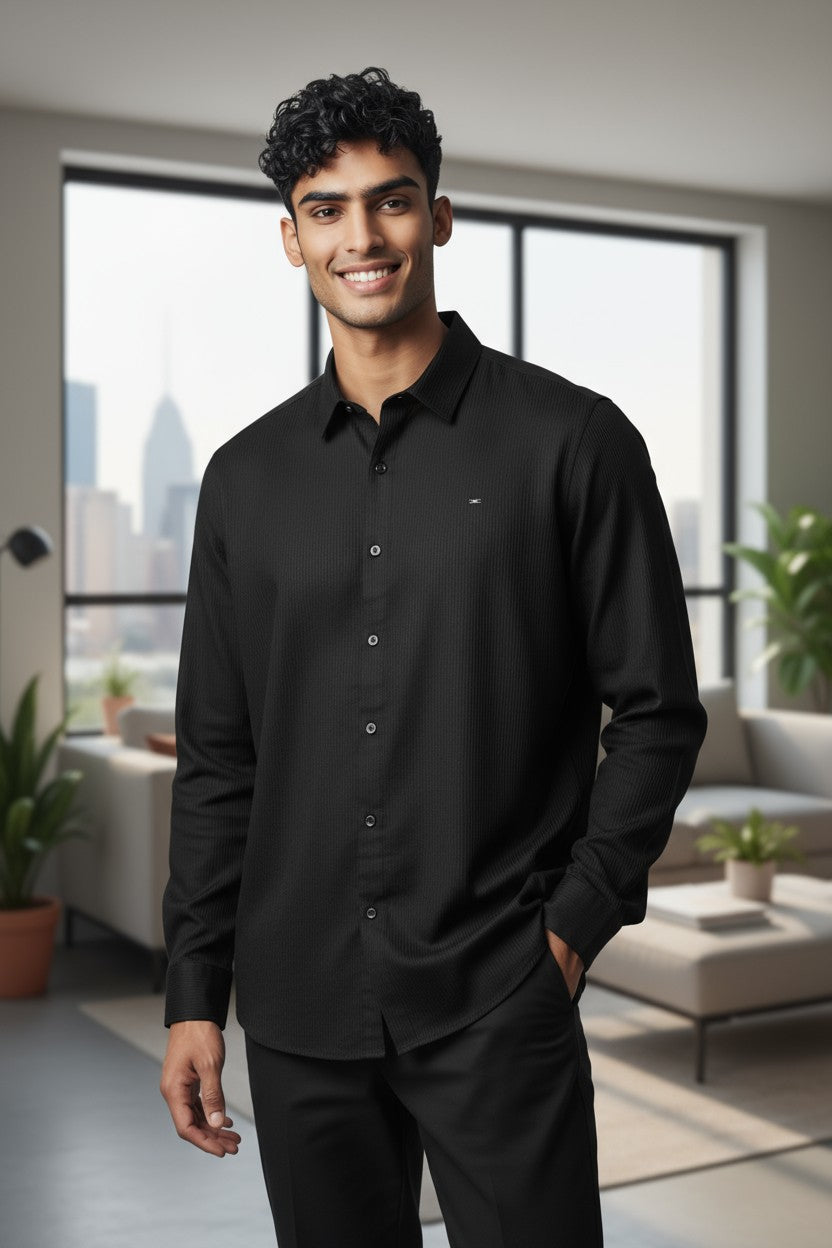 OST Lycra Satin Plain Shirt Black