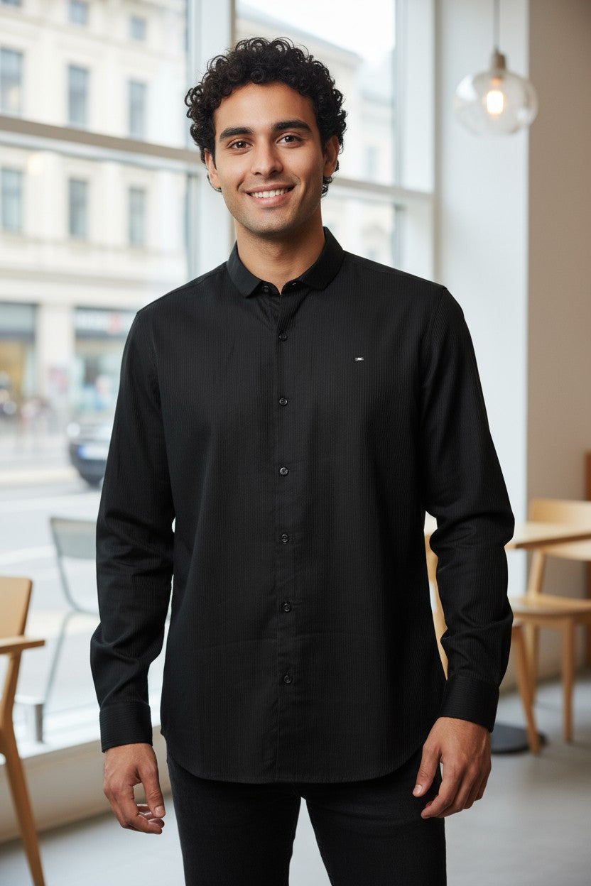 OST Lycra Satin Plain Shirt Black