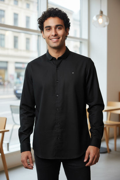 OST Lycra Satin Plain Shirt Black