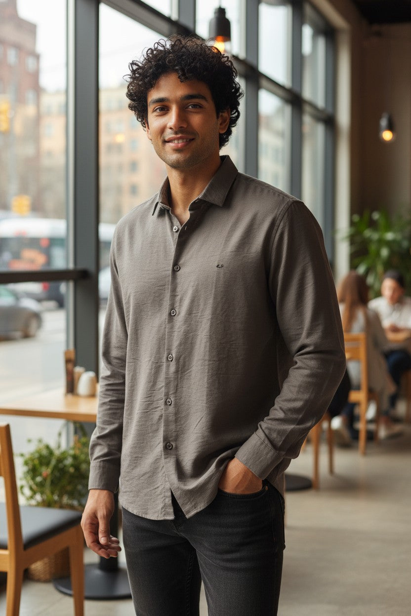 The Lab Cotton Lycra Shirt Brown