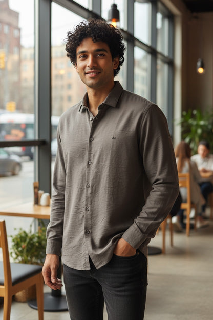 The Lab Cotton Lycra Shirt Brown