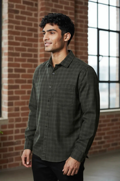 Tom Hatton Printed Check Shirt Green SA 5087